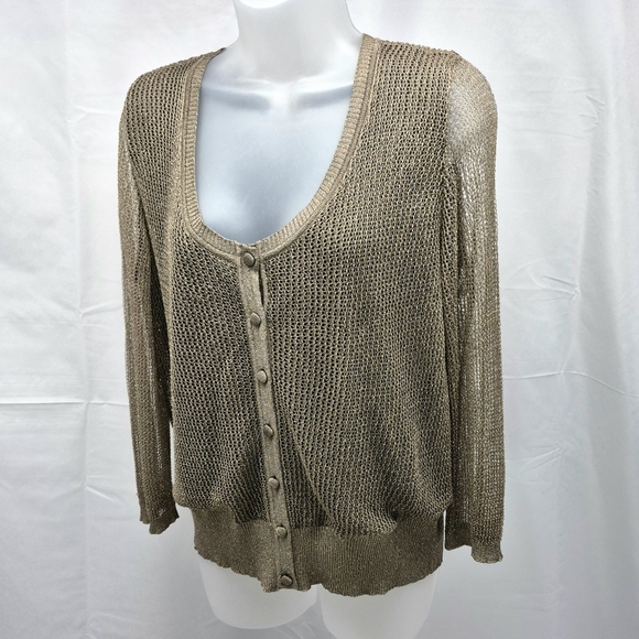 Escada Sweaters - Escada Vintage Metallic Gold Knit Cardigan Sweater 3/4 Sleeve 46 XXL
